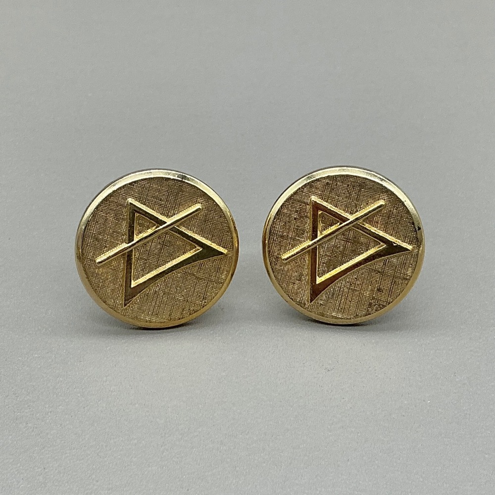 VVintage Gold Tone Round‎ Cufflinks Geometric Modernist Abstract Men's Jewelry